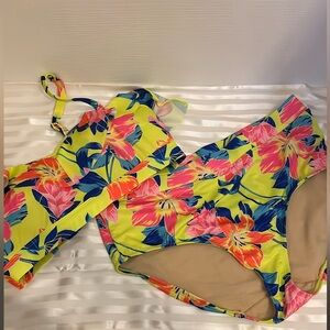 Cacique Lane Bryant Tropical Floral Swim Set size 14